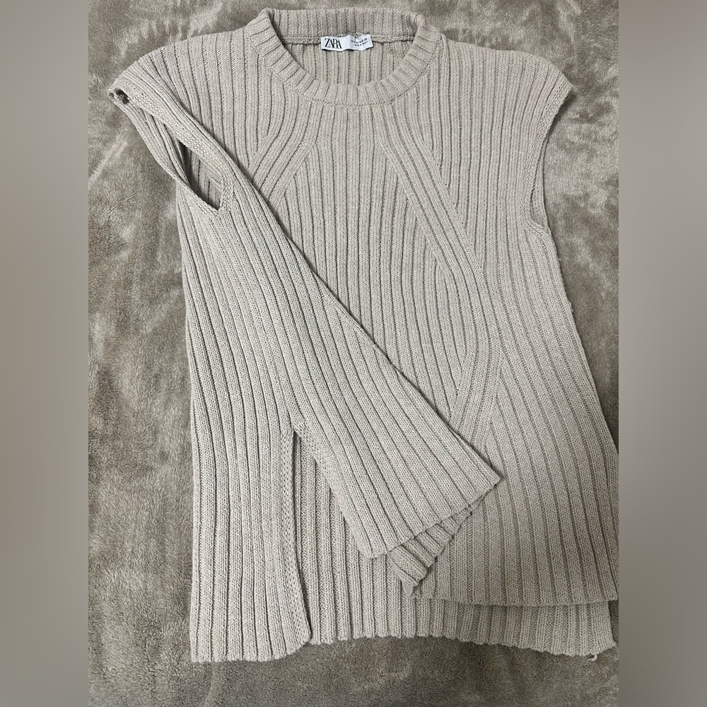 Zara Beige Ribbed Sweater - Picture 4 of 4